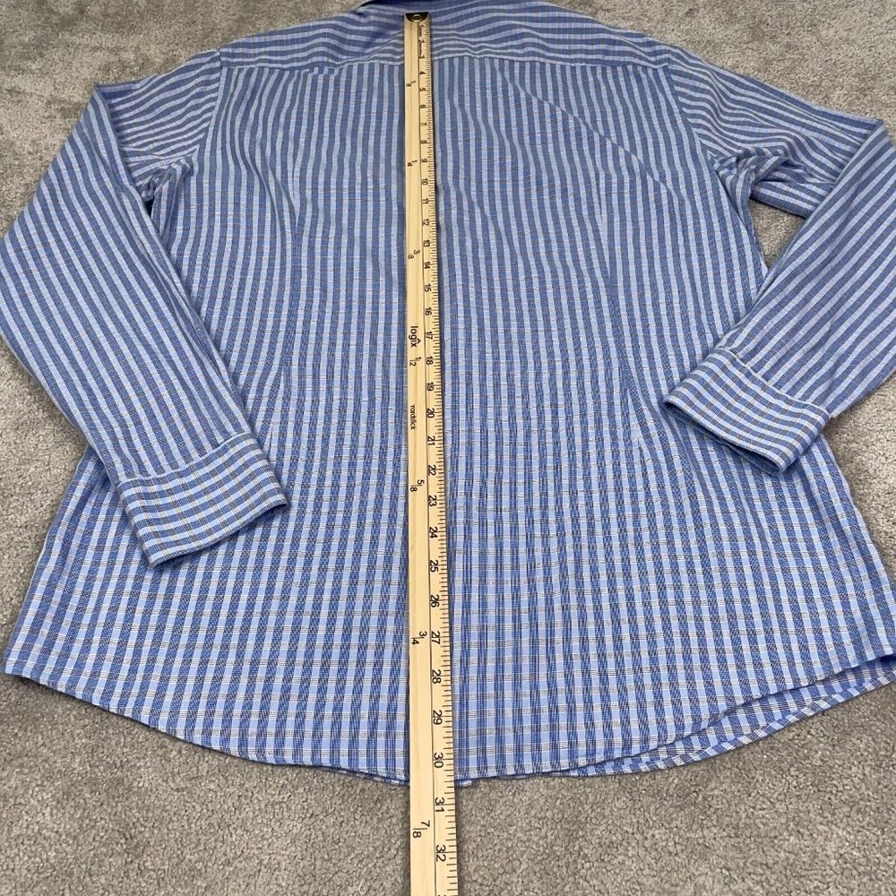 Hugo Boss Dress Shirt Mens 16.5 34/35 Blue Check Sharp Fit Long Sleeve Button Up - Picture 11 of 12
